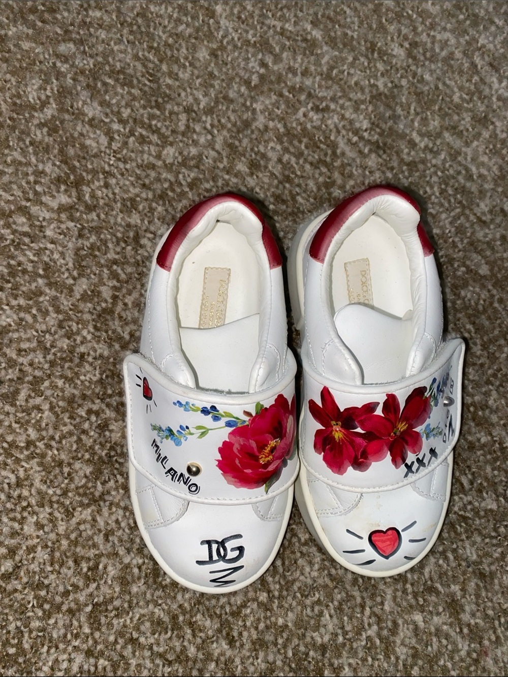 Dolce & Gabbana White Kids Sneakers with Red Floral Motif